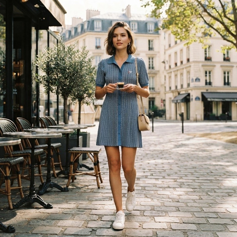 Marine Layer Women Blue Pointelle Knit Button Front Polo Mini Dress Size S
